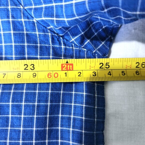 Chaps Shirt Men's Large Short Sleeve Button Up Blue Windowpane Easy Care - Picture 9 of 9